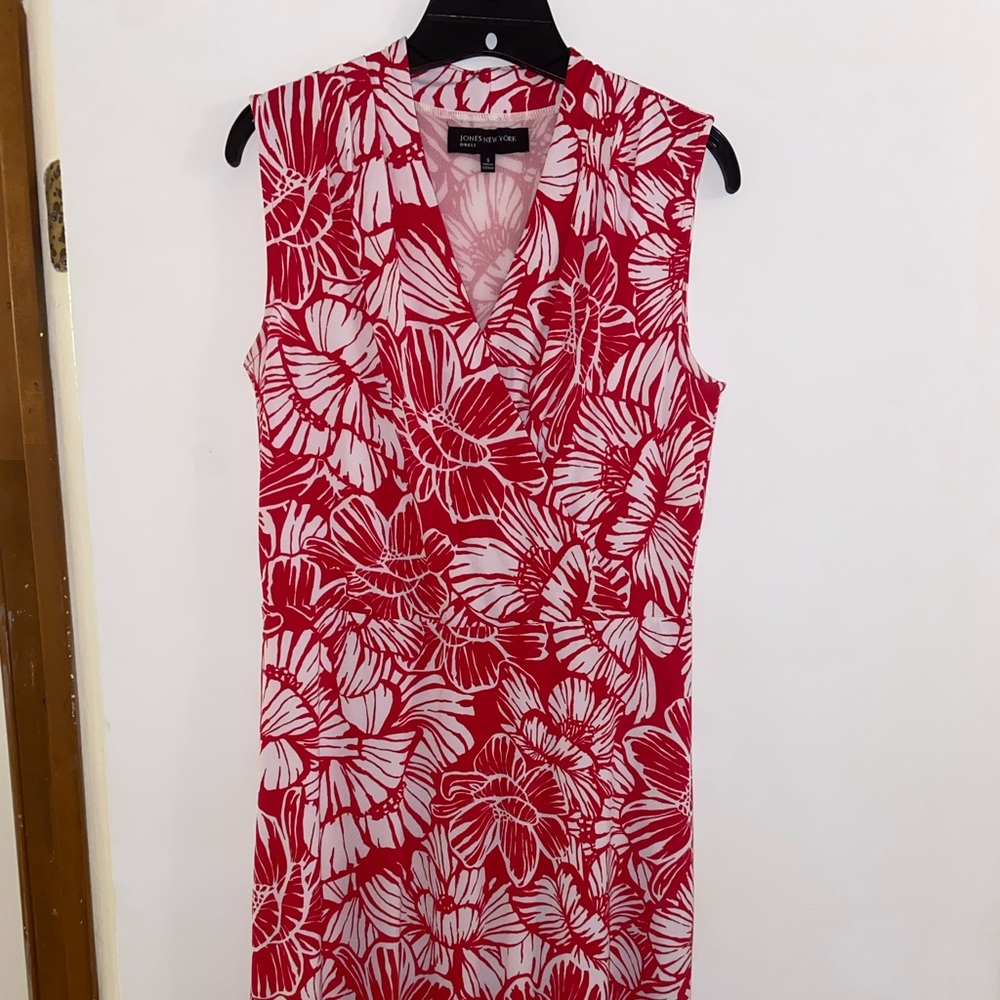 Sz 5 Jones New York red and white floral print dress